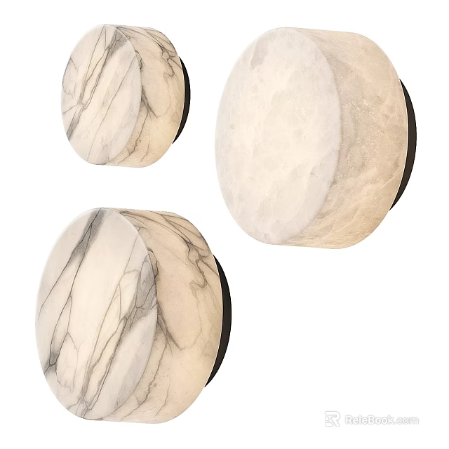 Elegant Marble Textured Round Wall Lamps Set of Three for Modern Interiors 3d model 