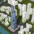 Modern Urban Skyline With Tall Skyscrapers Blue Sky And Green Spaces