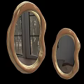 Two Irregularly Shaped Golden Mirrors in Modern Interior With Window Reflection