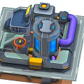 Cartoon Futuristic Mechanical Scene With Blue Glowing Core Control Panel And Pipes