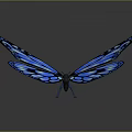 Blue Glowing Butterfly With Shiny Transparent Wings And Reflection On Dark Background