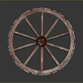 Vintage Wooden Tire with Spokes Red Center and Worn Edges on Dark Background