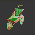 Vintage Baby Carriage With Gold Ornate Wheels And Light Blue Cushion
