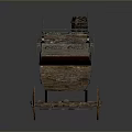 Vintage Wooden Carriage Design With Metal Railings Wheels And Hanging Lamp