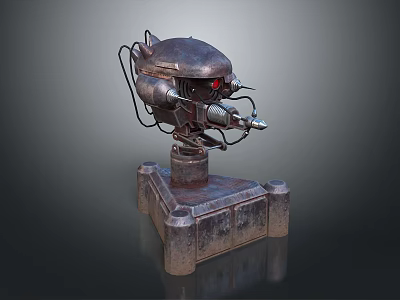 Mechanical Metallic Weapon With Vintage Industrial Base And Red Eye Structural Details 3d model