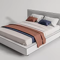 Modern Double Bed With White Headboard Brown Blue Pillows And Blanket 3d model