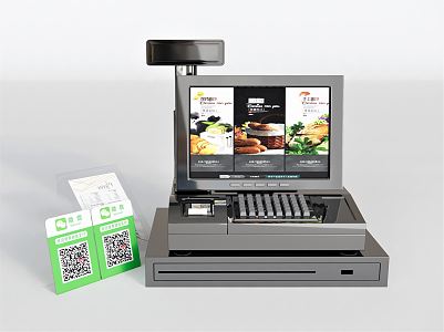 Modern cash register cashier machine QR code 3d model