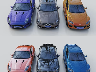 Colorful Cars Collection Featuring Purple Gray Orange Pink Black And Blue Vehicles 3d model