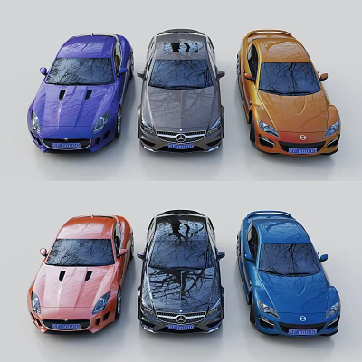 Colorful Cars Collection Featuring Purple Gray Orange Pink Black And Blue Vehicles 3d model