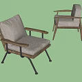 Modern Armchair Featuring Wooden Frame Armrests Upholstered Cushion And Metal Legs