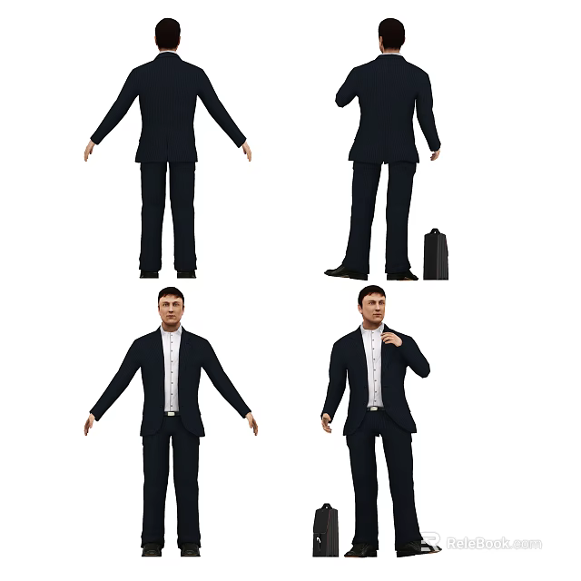 Businessman In Formal Suits Full Body Different Angles With Briefcase And Poses 3d model 