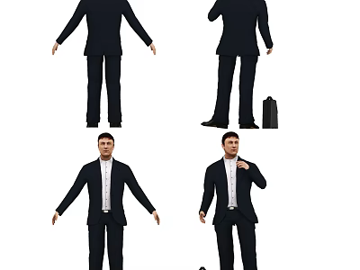 Businessman In Formal Suits Full Body Different Angles With Briefcase And Poses 3d model