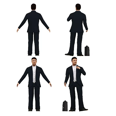 Businessman In Formal Suits Full Body Different Angles With Briefcase And Poses 3d model