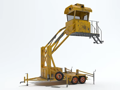 Yellow Industrial Utility Vehicle with Elevated Platform Cab and Ladder 3d model