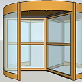 Golden Framed Revolving Door With Transparent Glass Panels And People Entering