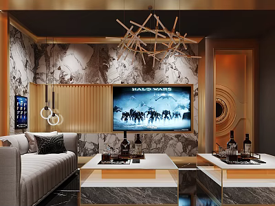 Luxury Modern KTV Room Interior With Sofa TV Wine Sets And Chandelier 3d model