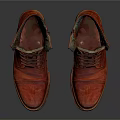 Red Leather Lace up Ankle Boots With Distressed Finish And Classic Design