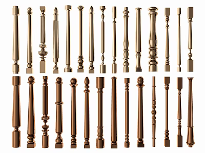 Simple European Railing Solid Wood Stair Guardrail Column Handrail 3d model