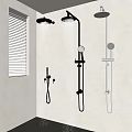 Modern Shower Systems With Water Flowing On White Wall And Window Blinds 3d model