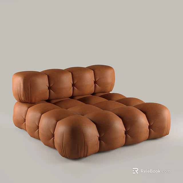 Modern Brown Leather Sectional Sofa With Padded Round Modular Tufted Design 3d model