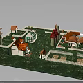 Colorful Miniature Building Model With Red Roof Houses Windmill And White Fence