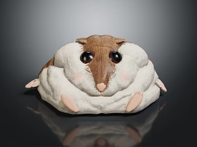 Cute Plush Hamster Toy With Big Black Eyes Round Body Brown White Fur And Pink Paws 3d model
