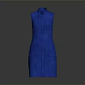Stylish Blue Sleeveless Collared Dress With Multiple Front Pockets And Neat Design