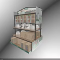 Multi Tiered Display Shelving With Wooden Plates And Storage Boxes 3d model