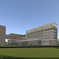 Modern Office Building With Glass Facade And Waterfront Landscaped Gardens
