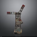 Handmade Windmill Model Structure With Wooden Blades And Metal Parts Design
