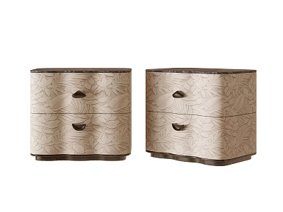 Elegant Pair Of Leaf Embossed Two Drawer Bedside Nightstands For Cozy Modern Bedroom Storage Decor 3d model