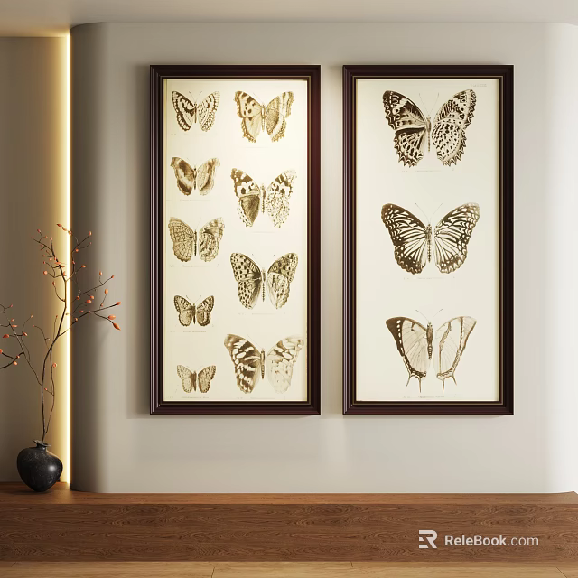 Elegant Abstract Painting With Butterfly Patterns As Wall Decor In Interior Design 3d model