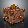 Vintage Brown Household Trunk With Gold Corners Lock Handle And Butterfly Ornament On Top