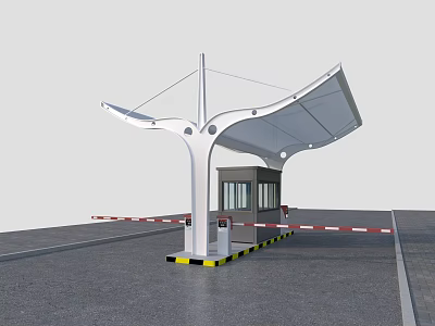 Modern Parking Lot Entrance With Membrane Canopy Guard Booth And Barrier Gate 3d model