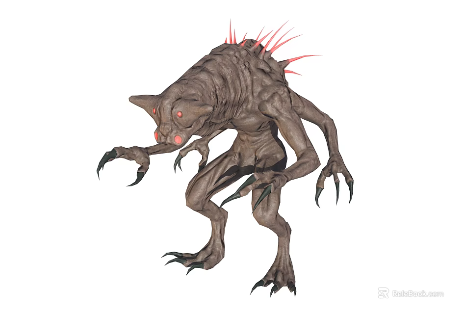 Game Movie Character Monstrous Creature With Spiked Back Red Eyes And Long Claws 3d model 