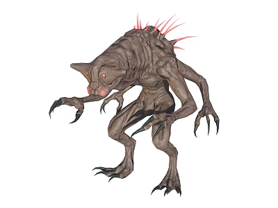 Game Movie Character Monstrous Creature With Spiked Back Red Eyes And Long Claws 3d model
