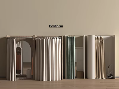 Modern Clothing Store Interior With Various Colored Fabrics Mirrors And Wooden Flooring 3d model