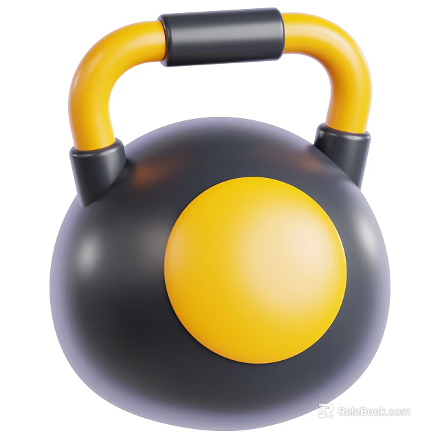 Durable Yellow And Black Kettlebell Fitness Equipment For Strength Training 3d model 