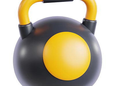 Durable Yellow And Black Kettlebell Fitness Equipment For Strength Training 3d model