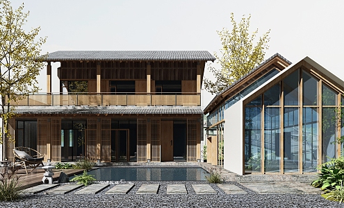 New Chinese Homestay Courtyard Landscape Self-built Homestay Courtyard Landscape Setches 3d model