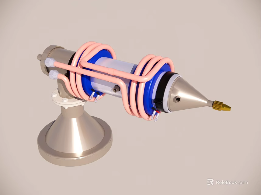 Modern Coil Wrapped Mechanical Device With Metallic Stand And Conical Tip 3d model