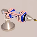 Modern Coil Wrapped Mechanical Device With Metallic Stand And Conical Tip 3d model