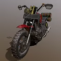 Red Motorcycle Featuring Black Seat Metal Frame Large Tires and Rear Luggage