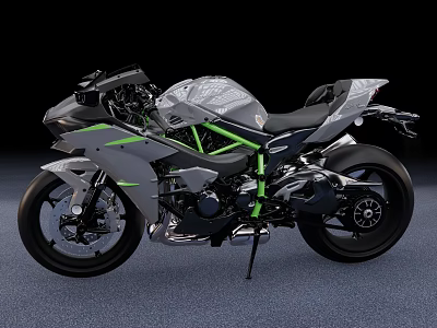 Sleek Sporty Motorcycle With Gray Green Accents Aerodynamic Bodywork Single Seat And Black Wheels 3d model