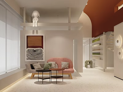 Luxury Beauty Hair Salon Interior With Sofa Wall Art Wine Rack And Staircase 3d model