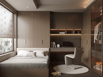 Modern Tatami Bedroom Interior Design With Tatami Bed Window Desk And Wardrobe 3d model