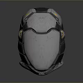 Futuristic Tactical Weapon Helmet With Silver Metal Armored Design Black Accents And Yellow Lights