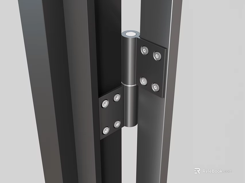 Durable Black Metal Hinge Connecting Two Metal Plates With Secure Screws 3d model 