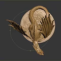 Golden Eagle Sculpture With Intricate Spread Wings And Circular Metallic Base