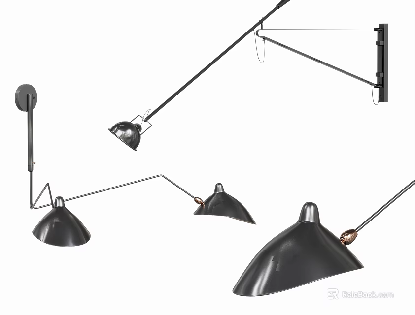 Modern Black Metal Wall Lamps With Adjustable Arms And Sleek Contemporary Design 3d model 